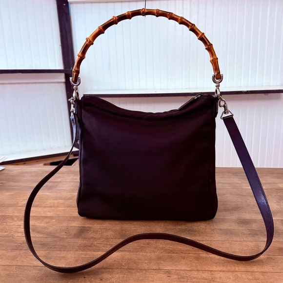 Gucci Black Nylon Bamboo Top Handle Crossbody Bag Purse